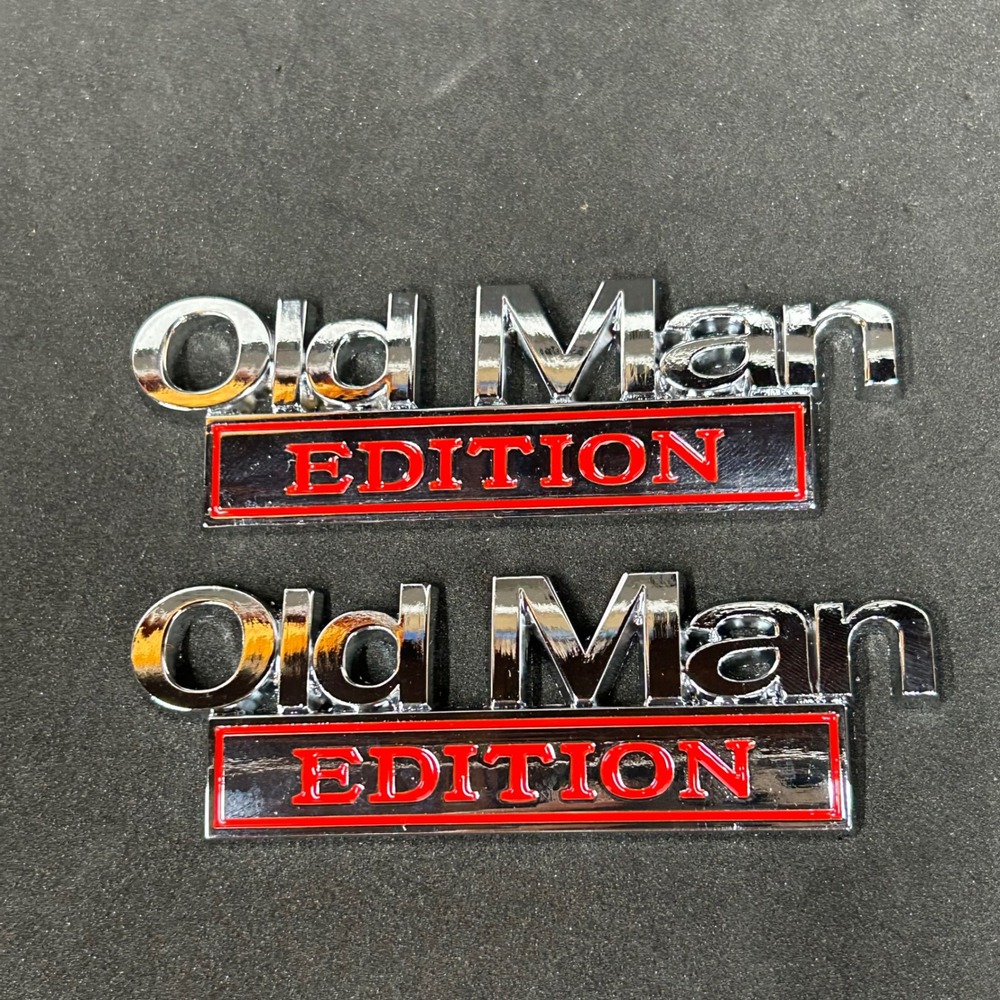 2pc Old Man Edition Car Emblem 3D Badge Universal Silver Red X004SZDJ61